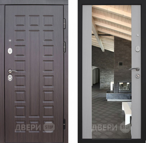 Входная металлическая Дверь S01 2К Зеркало Лиственница белая в Мытищах