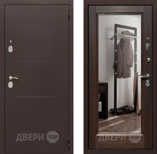 Входная металлическая Дверь Престиж 100 с зеркалом Медь/Венге в Мытищах