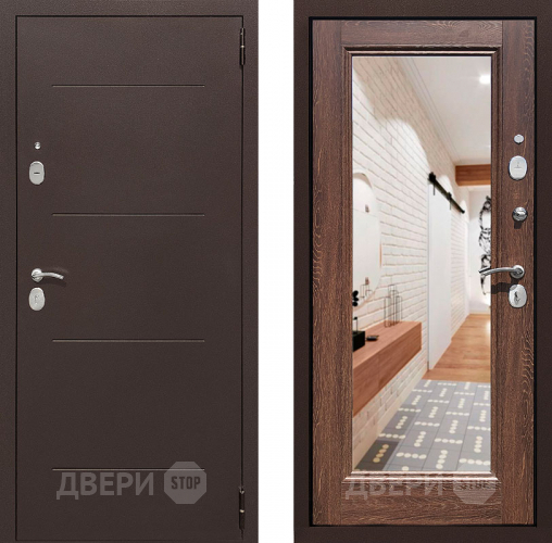 Входная металлическая Дверь Престиж 100 с зеркалом Медь/Дуб филадельфия коньяк в Мытищах