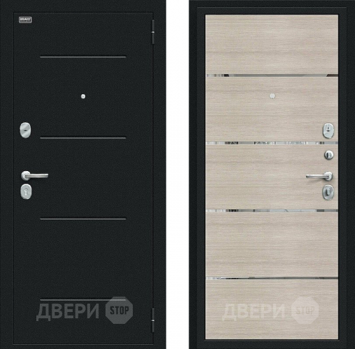 Входная металлическая Дверь Bravo Лайн Букле черное/Cappuccino Veralinga в Мытищах