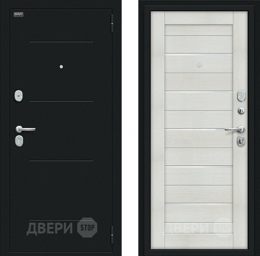 Входная металлическая Дверь Bravo Техно Kale Букле черное/Bianco Veralinga в Мытищах