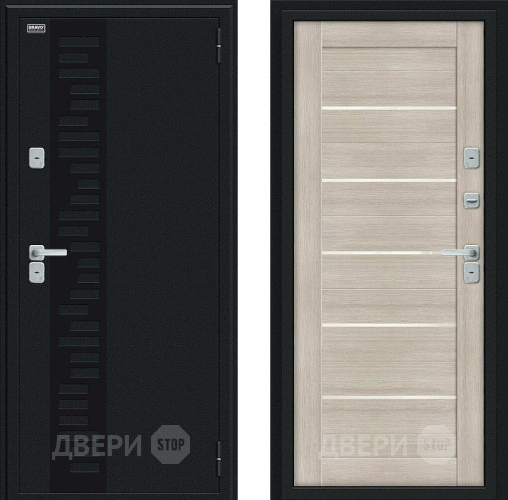 Входная металлическая Дверь Bravo Thermo Техно Декор Букле черное/Cappuccino Veralinga в Мытищах