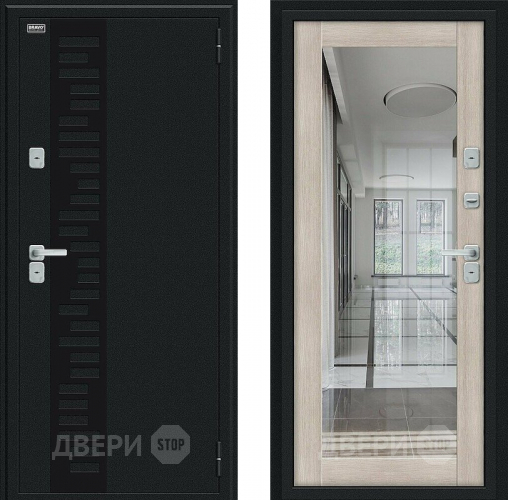 Входная металлическая Дверь Bravo Thermo Флэш Декор Букле черное/Cappuccino Veralinga в Мытищах