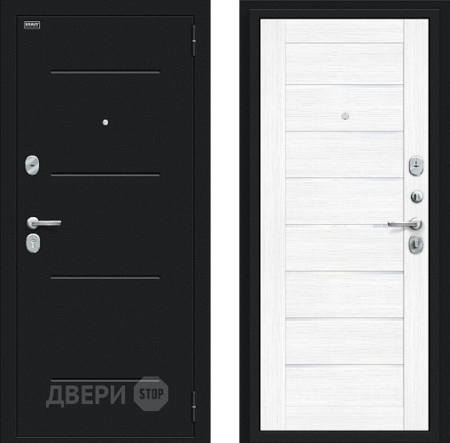 Входная металлическая Дверь Bravo Техно Букле черное/Snow Melinga в Мытищах
