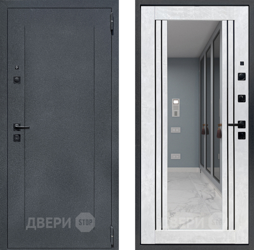 Входная металлическая Дверь Престиж Лофт с зеркалом Бетон снежный в Мытищах