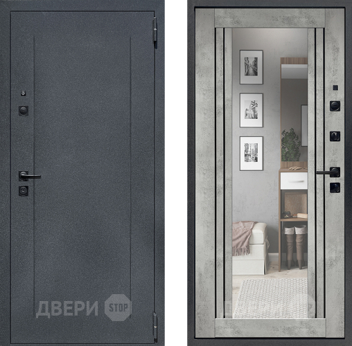 Входная металлическая Дверь Престиж Лофт с зеркалом Бетон светлый в Мытищах