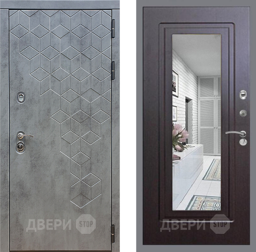 Входная металлическая Дверь Стоп БЕТОН Зеркало ФЛ-120 Венге в Мытищах