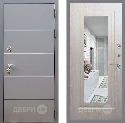 Входная металлическая Дверь Стоп АРТ ГРАФИТ Зеркало ФЛ-120 Беленый дуб в Мытищах