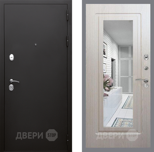 Входная металлическая Дверь Стоп КЛАССИК Шагрень Зеркало ФЛ-120 Беленый дуб в Мытищах