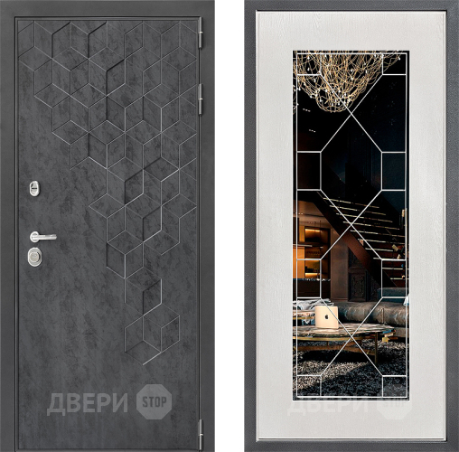 Входная металлическая Дверь Дверной континент ДК-3/713 ФЛ-Тиффани Зеркало Белое дерево в Мытищах