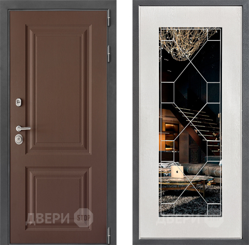 Входная металлическая Дверь Дверной континент ДК-3/729 ФЛ-Тиффани Зеркало Белое дерево в Мытищах
