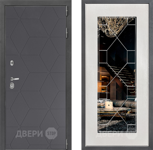 Входная металлическая Дверь Дверной континент ДК-3/744 ФЛ-Тиффани Зеркало Белое дерево в Мытищах