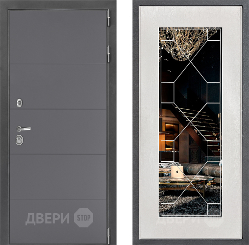 Входная металлическая Дверь Дверной континент ДК-3/649 ФЛ-Тиффани Зеркало Белое дерево в Мытищах
