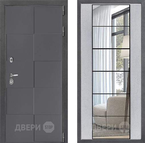 Входная металлическая Дверь Дверной континент ДК-3/606 ФЛЗ-2 Зеркало Бетон светлый в Мытищах