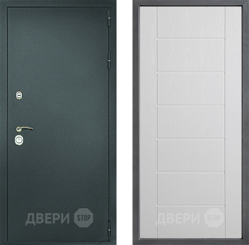 Входная металлическая Дверь Дверной континент Рубикон Серебро Дизайн ФЛ-Лайн Белое дерево в Мытищах