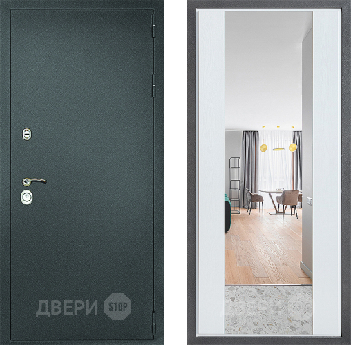 Дверь Дверной континент Рубикон Серебро Дизайн ФЛЗ-1 Зеркало Белое дерево в Мытищах