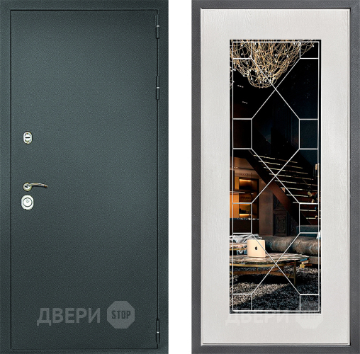 Входная металлическая Дверь Дверной континент Рубикон Серебро Дизайн ФЛ-Тиффани Зеркало Белое дерево в Мытищах
