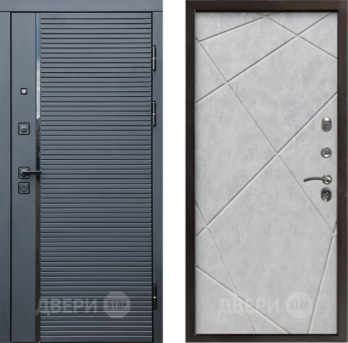 Входная металлическая Дверь Престиж Черная Линия Лучи Бетон светлый в Мытищах