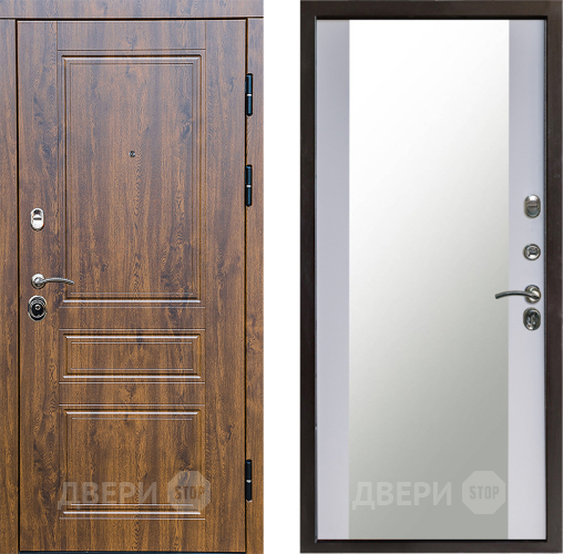Входная металлическая Дверь Престиж Классика Дуб Зеркало Белый софт в Мытищах