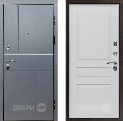 Входная металлическая Дверь Престиж Горизонт Грэй Классика Белый матовый в Мытищах