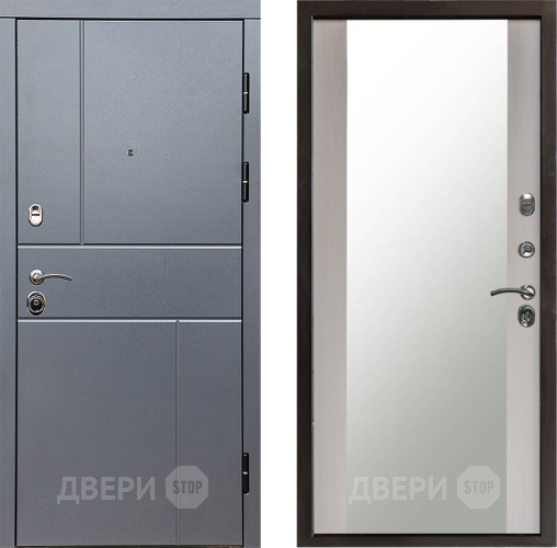 Входная металлическая Дверь Престиж Горизонт Грэй Зеркало Лиственница белая в Мытищах