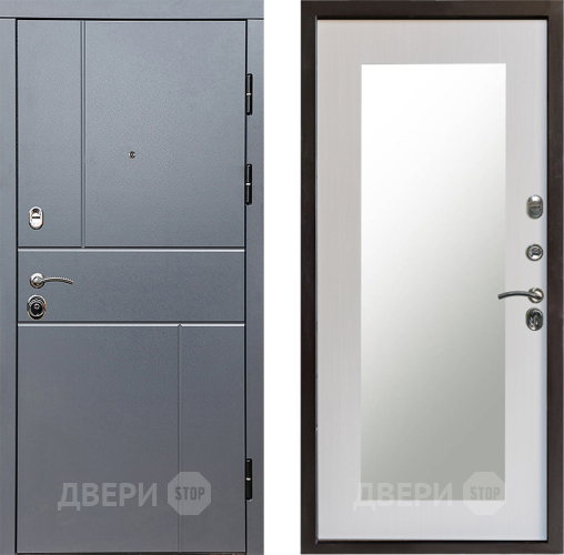 Входная металлическая Дверь Престиж Горизонт Грэй Зеркло Пастораль Лиственница белая в Мытищах