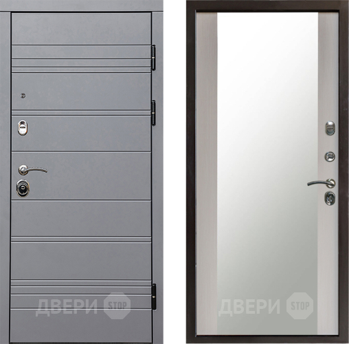 Входная металлическая Дверь Престиж Линия Грэй Зеркало Лиственница белая в Мытищах