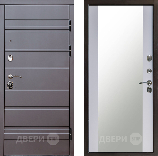 Входная металлическая Дверь Престиж Линия Браун Зеркало Белый софт в Мытищах