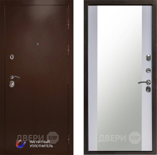 Входная металлическая Дверь Престиж Медь Зеркало Белый софт в Мытищах