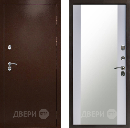 Дверь Престиж TERMO с терморазрывом Снегирь Медь Зеркало Белый софт в Мытищах