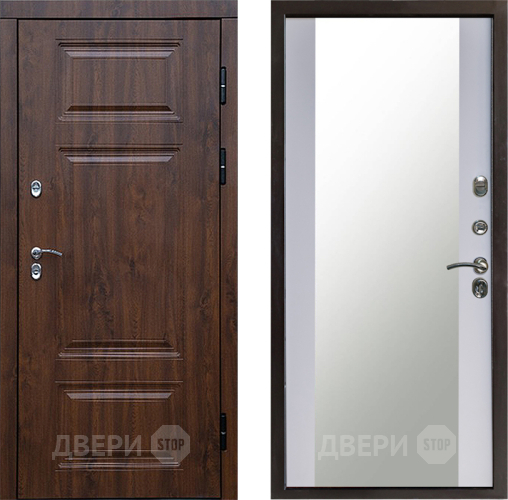 Входная металлическая Дверь Престиж TERMO с терморазрывом Премиум Орех Зеркало Белый софт в Мытищах