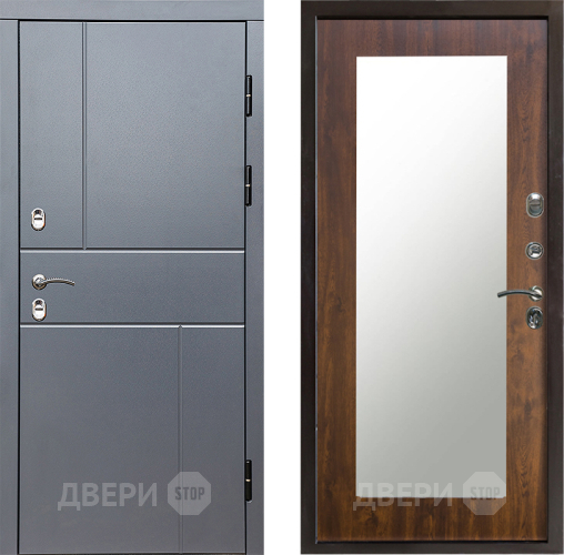 Входная металлическая Дверь Престиж TERMO с терморазрывом Горизонт Грэй Зеркало пастораль Дуб в Мытищах