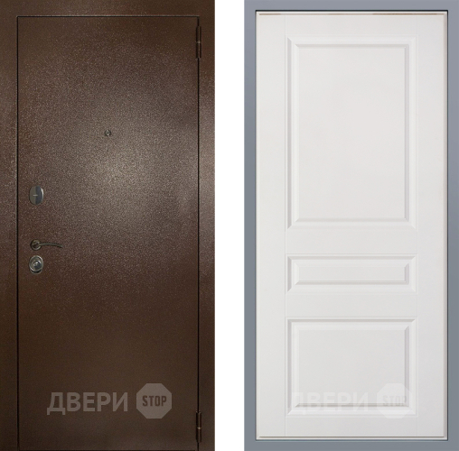 Дверь Заводские двери Эталон 3к антик медь Стокгольм Белый софт в Мытищах