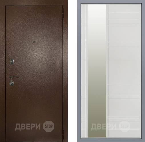 Дверь Заводские двери Эталон 3к антик медь Зеркало Лира Белый софт в Мытищах