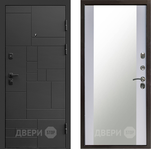 Входная металлическая Дверь Престиж Kvadro Зеркало Белый софт в Мытищах