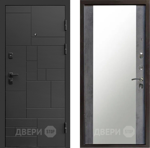 Входная металлическая Дверь Престиж Kvadro Зеркало Бетон темный в Мытищах