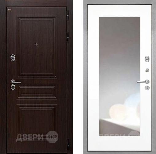 Входная металлическая Дверь Интекрон (INTECRON) Брайтон Тиковое Дерево ФЛЗ-120-М Зеркало Белый матовый в Мытищах