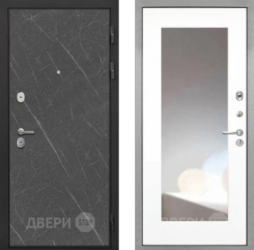 Входная металлическая Дверь Интекрон (INTECRON) Гектор Гранит Лава Оникс ФЛЗ-120-М Зеркало Белый матовый в Мытищах