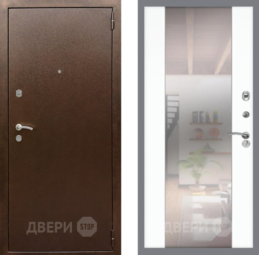Входная металлическая Дверь Рекс (REX) 1А Медный Антик СБ-16 Зеркало Силк Сноу в Мытищах