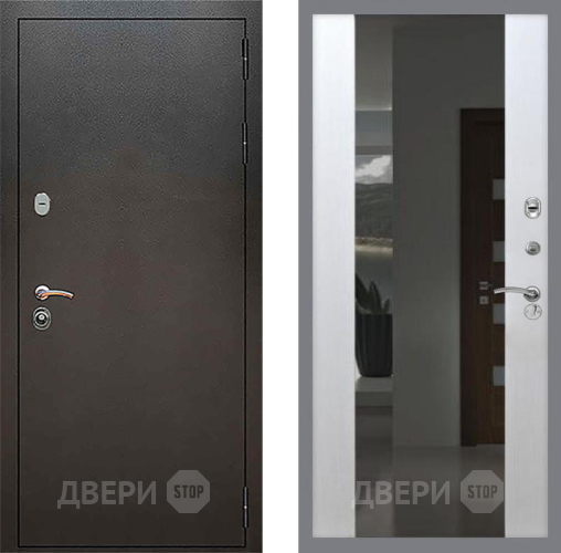 Входная металлическая Дверь Рекс (REX) 5 Серебро Антик СБ-16 с Зеркалом Лиственница беж в Мытищах